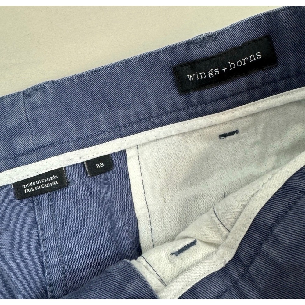Wings + Horns Chino Shorts Mens 28 Blue Cotton Button Fly Made in Canada - Picture 3 of 4